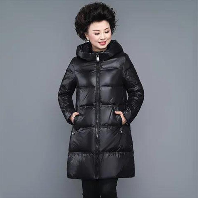 Middle-aged Mother Thick Down Down Padded Jacket Women's Winter Clothes Middle-aged and Elderly High-end Mid-length Shiny Cotton Coat