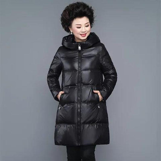 Middle-aged Mother Thick Down Down Padded Jacket Women's Winter Clothes Middle-aged and Elderly High-end Mid-length Shiny Cotton Coat