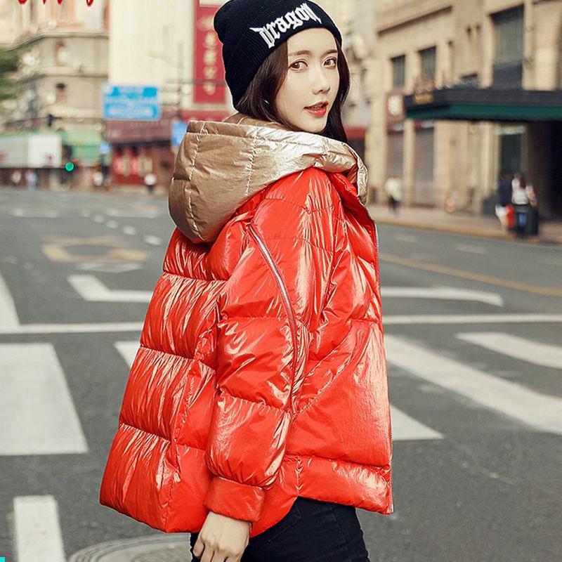Hooded Loose Bright Face Down Jacket Women Autumn and Winter Bread Down Jacket Short Jacket