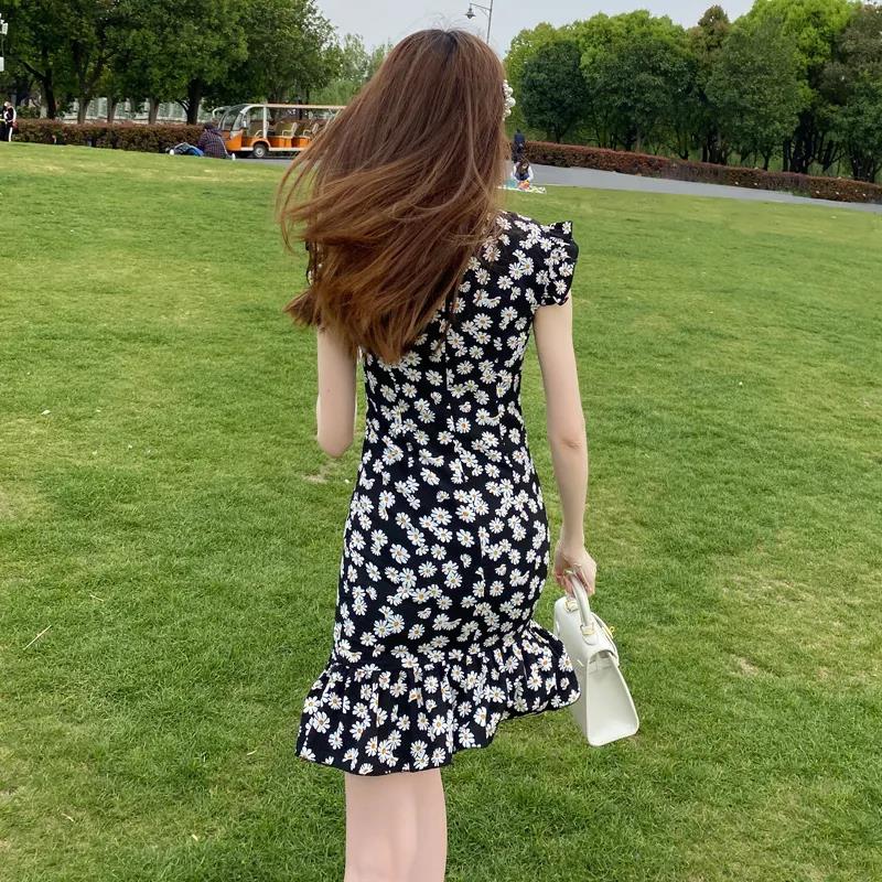 Little Daisy Cheongsam Improved Dress Short Floral Sexy Small Young Girl Daily Wear
