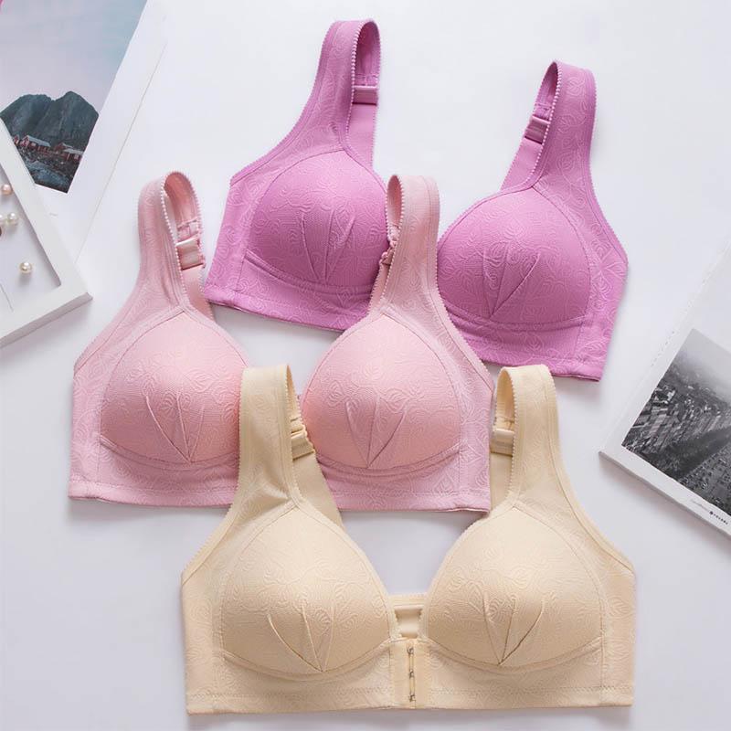 Front Buckle Large Size Thin Section Comfortable and Breathable No Steel Ring Fashion Jacquard Side Collection Underwear Women Gather Adjustable Bra