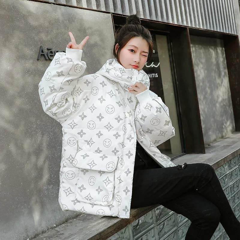WTEMPO Winter Down Jacket Women Mid-length Hair Luminous Loose Fashion White Duck Down Jacket