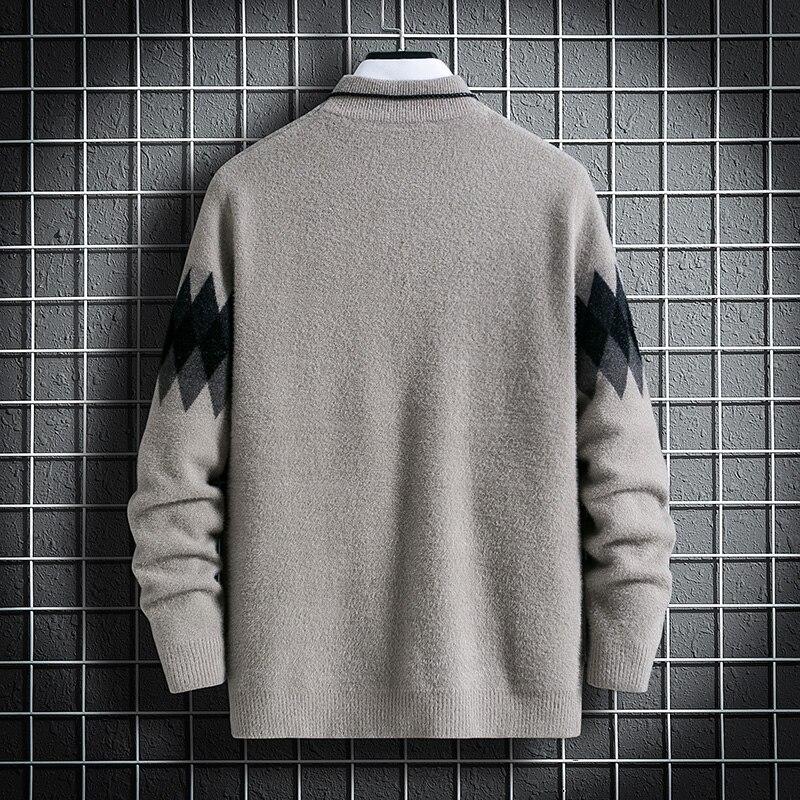 Onnestun Sweater Men Winter Long Sleeve Men's Knitted Pullover Casual Warm Imitation Mink Half High Collar Sweaters Man Tops