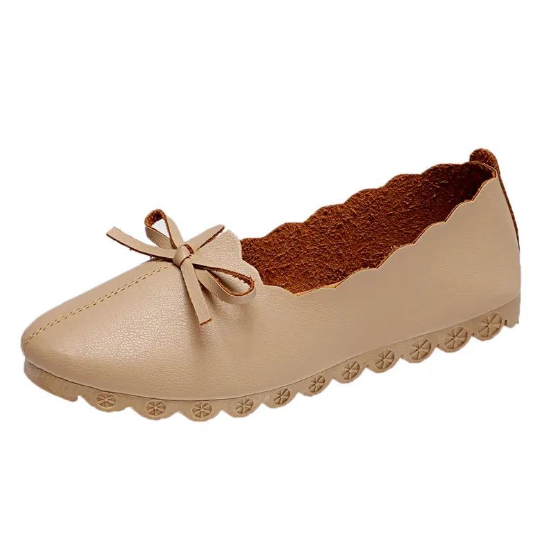 Korean Version of Shallow Mouth Mother Shoes Soft Sole Round Toe Bowknot Work Lazy Shoes