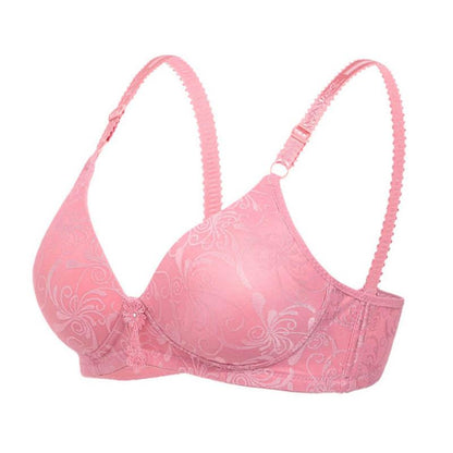 Ladies No Steel Ring Thin Push Up Bra Sexy Lace Print Comfortable Breathable Skin-Friendly Soft Bra