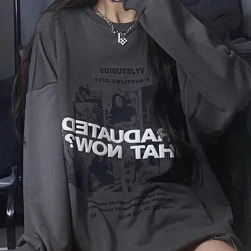 Women's Spring and Autumn Harajuku Style Round Neck Sweater Student Korean Version Loose Ins Long-sleeved Top Ladies Casual Loose Pullover Shirt Top