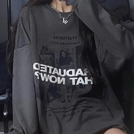 Women's Spring and Autumn Harajuku Style Round Neck Sweater Student Korean Version Loose Ins Long-sleeved Top Ladies Casual Loose Pullover Shirt Top