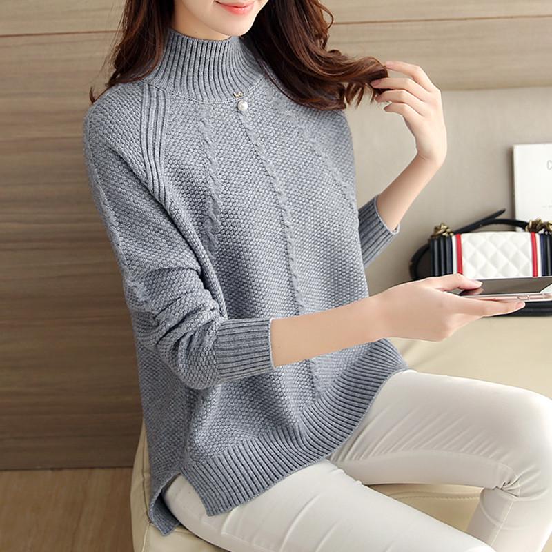 Women Turtleneck Solid Color O-neck Long Sleeve Skin-friendly Sweater Bottoming Knitwear