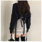 Autumn and Winter Women's Loose Thick Sweater V-neck Back Strap Long-sleeved Sweater Women Short Twist Knit Pullover Sweater Crop Tops
