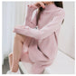 Pofulove Long Section Chiffon Bell Sleeve Sweater Dress Sweet Solid Color Jumper Knitwear Skirt