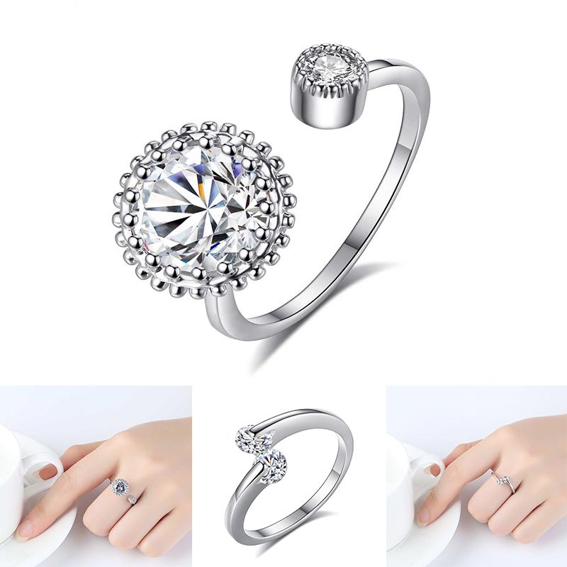 Zircon Full Diamond Bracelet Big Head Double Head Zircon Ring Double Head Zircon Open Diamond Ring Double Round Zircon Ring