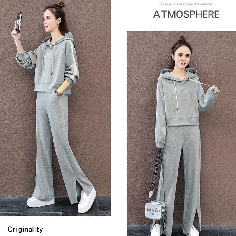 Suit Cotton-containing Leisure Sports Suit Hooded Long-sleeved Hoodie Wide Leg Pants Two-piece Women's Loose Suit Casual Wear