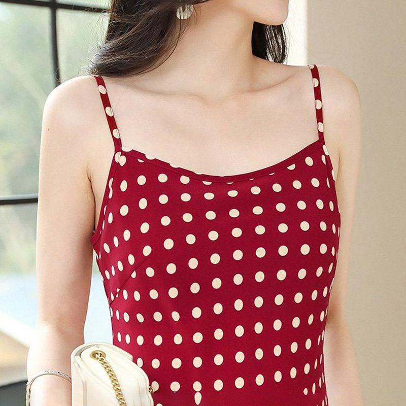 Polka Dot Sling Dress Female Long Section Over The Knee Simple Sexy A-line Skirt One-shoulder Long Skirt Polka Dot Pattern Ladies Slim Dress