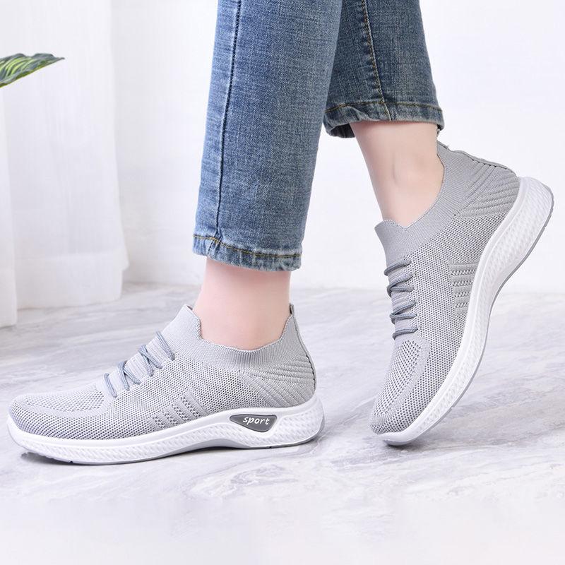 Women's Single Shoes Stretch Mesh Cotton Casual Breathable Sneakers Lazy One-legged Soft-soled Cloth Shoes