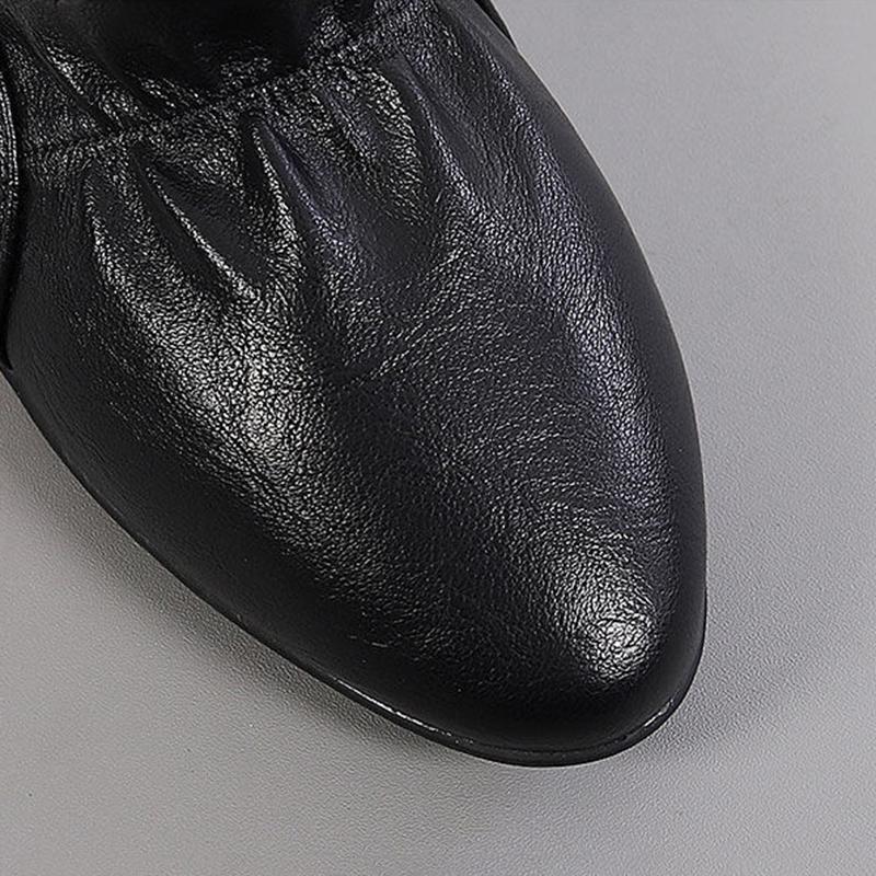 Soft Leather Shoes Women's Low Bottom Thick Heel Round Toe Soft Bottom Middle Heel Work Shoes Women's Leather Shoes
