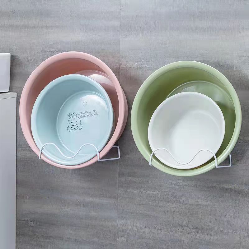 2PCS Washbasin Rack Put Basin Storage Rack Nail-free Towel Rack Dormitory Household Kitchen Bathroom Wall Hanging Rack Drain Basket Pot Cover Rack