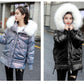 Ladies Winter Glossy Jacket Windproof and Waterproof Parka Hooded Big Fur Collar Coat Split Design Elastic Cuffs Large Size Loose Parka