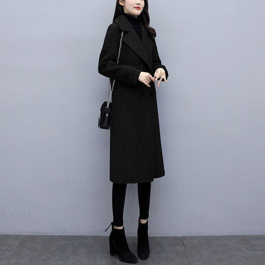 Thickening and Cotton Popular Brown Woolen Coat Women's Mid-length Korean Version Was Thin Autumn and Winter Coat