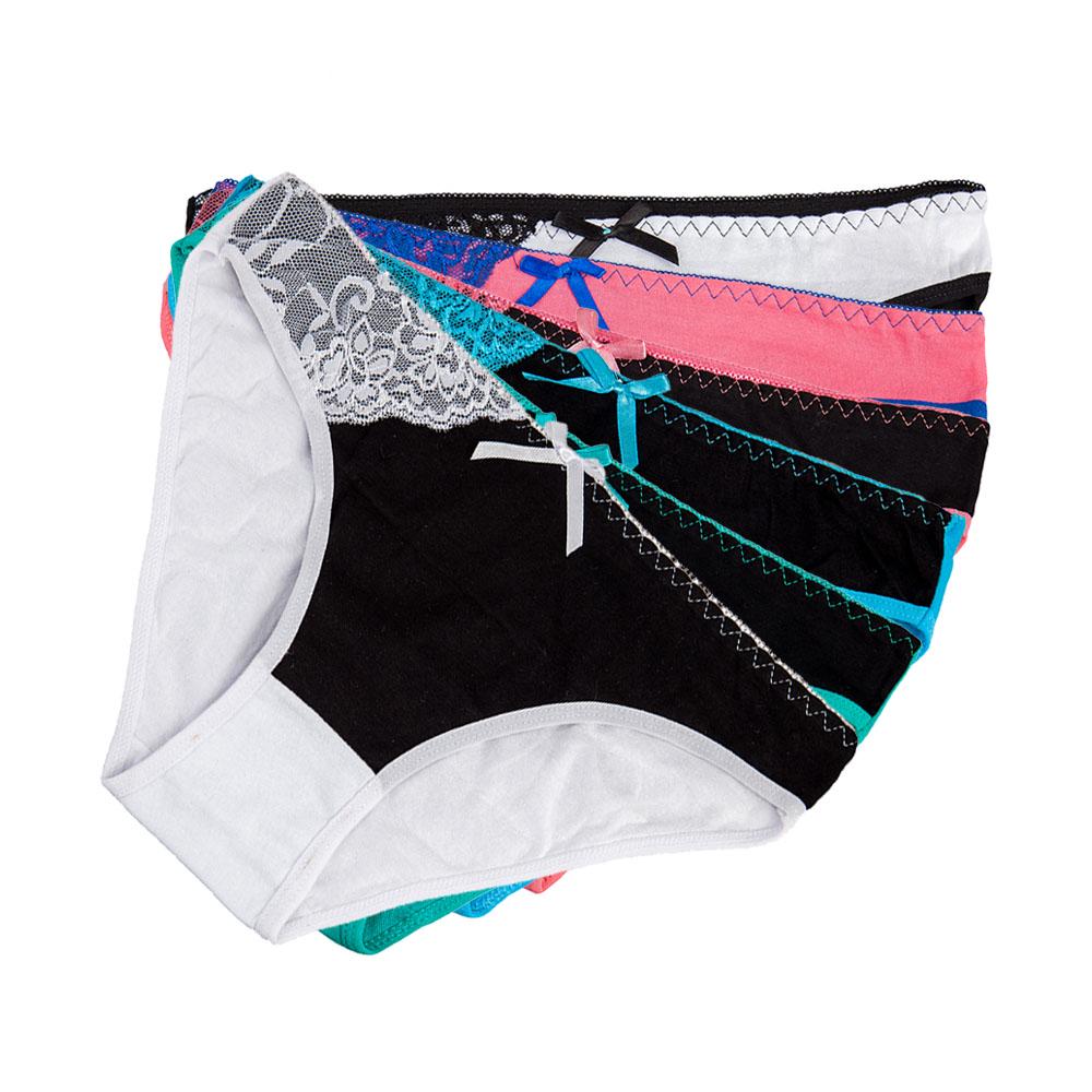 Women Underwear Cotton Sexy Panties Briefs Solid Cute Lace Girls Intimates Lingerie 6 Pcs/lot