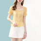 Women's Summer Square Neck Top Loose Chiffon Puff Sleeves