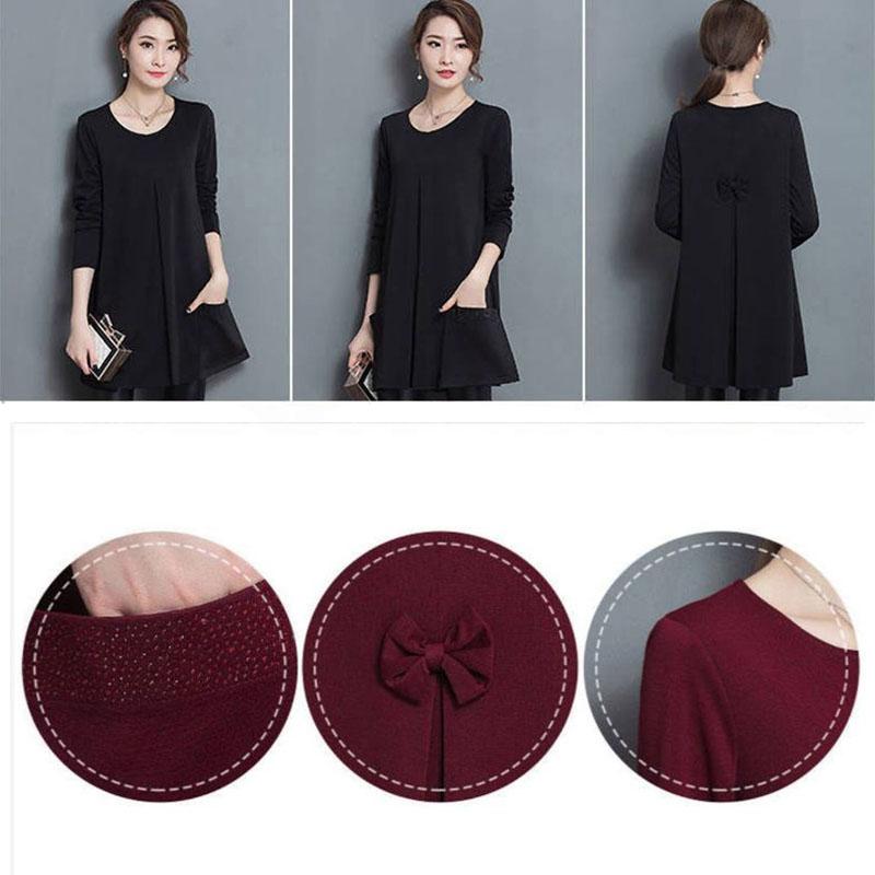 Spring Women T Shirt Casual O-Neck Solid Color Tee Shirts Tops Plus Size with Pockets Fall Pullover
