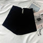 High Waist Denim Shorts Women's Retro Metal Chain Design A-line Wide Leg Pants