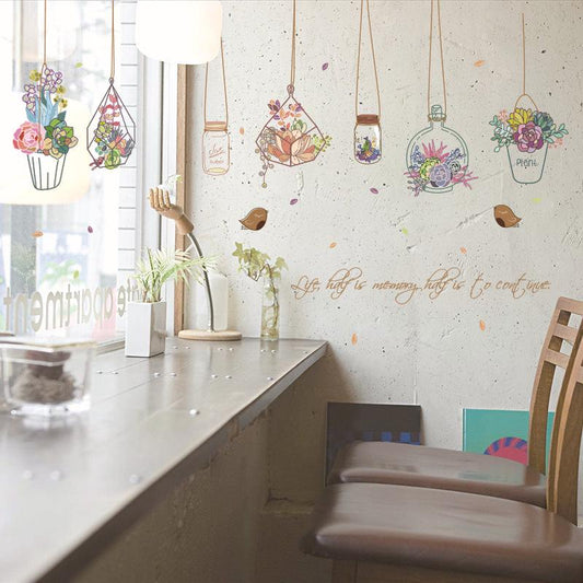 Basket potted bedroom bedside living room romantic creative PVC removable wall sticker painting