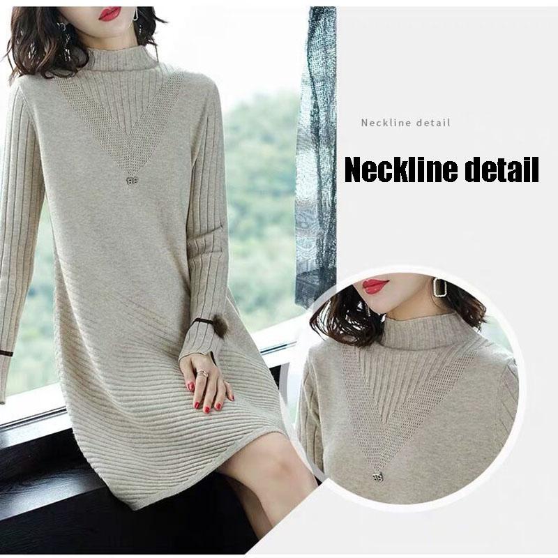 Autumn and Winter Long Thick A-line Knitted Dress Women Loose Pullover Sweater Dress Bottoming Wool Sweater