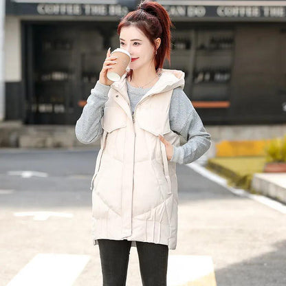 Winter Vest Women's Autumn and Winter Down Cotton Mid-length Hooded Warm Jacket