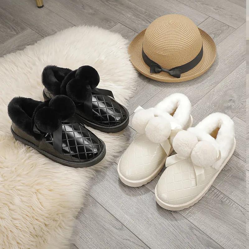 Snow Boots Women Plus Velvet Thick Cotton Boots Children Winter Leather Short Tube Flat Cotton Shoes Ankle Boots Non-slip