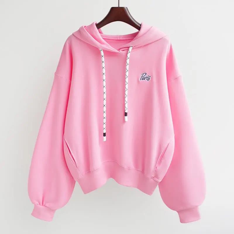 2021 Spring and Autumn Short Hooded Sweater Korean Style Loose Thin Long-sleeved Jacket Women