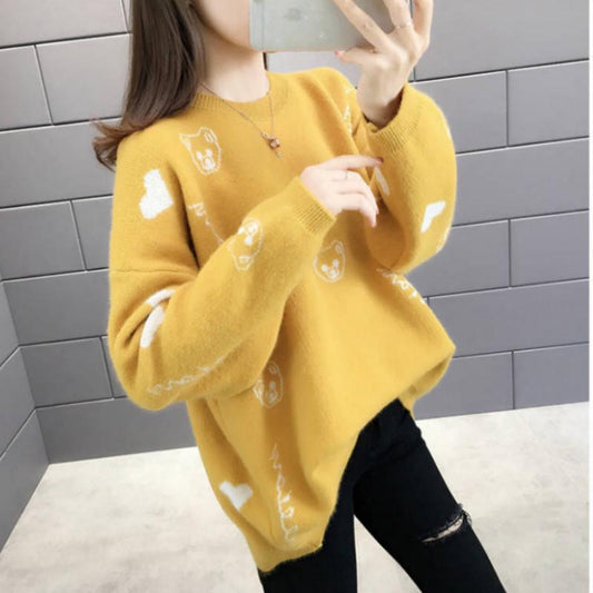 Pofulove autumn and winter lazy wind loose sweater female student shirt bottoming shirt round neck sweater bottoming shirt