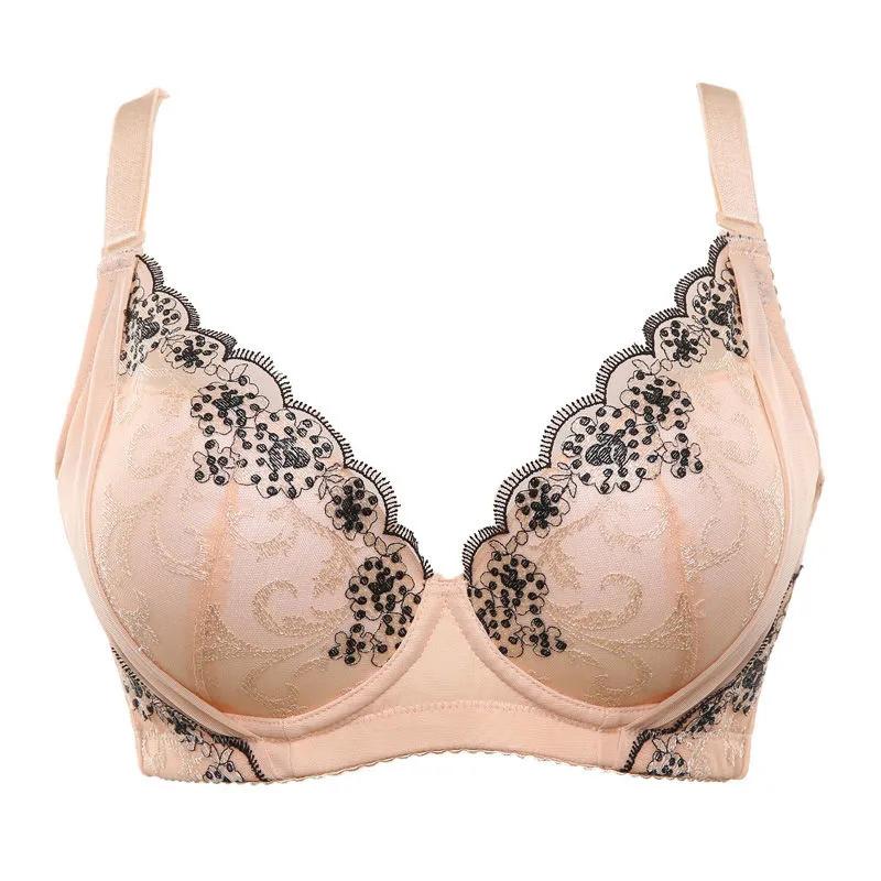Women's Sexy Lace Floral Underwear Small Breasts Gathered Adjustable Bra Big Breasts Full Cup Adjustable Comfortable Girl's Bra Embroidered Brassiere