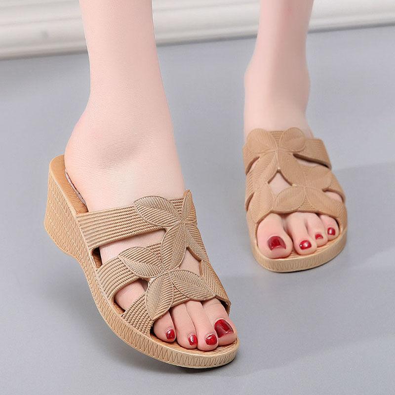 Summer Outdoor High-heeled Sandals and Slippers Plastic Non-slip Home Bathroom Slippers Thick-soled Ladies Beach Shoes Outer Wear