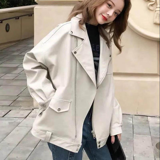 Small Leather Jacket Women's Spring and Autumn Style Large Size Women's Slim Leather Jacket