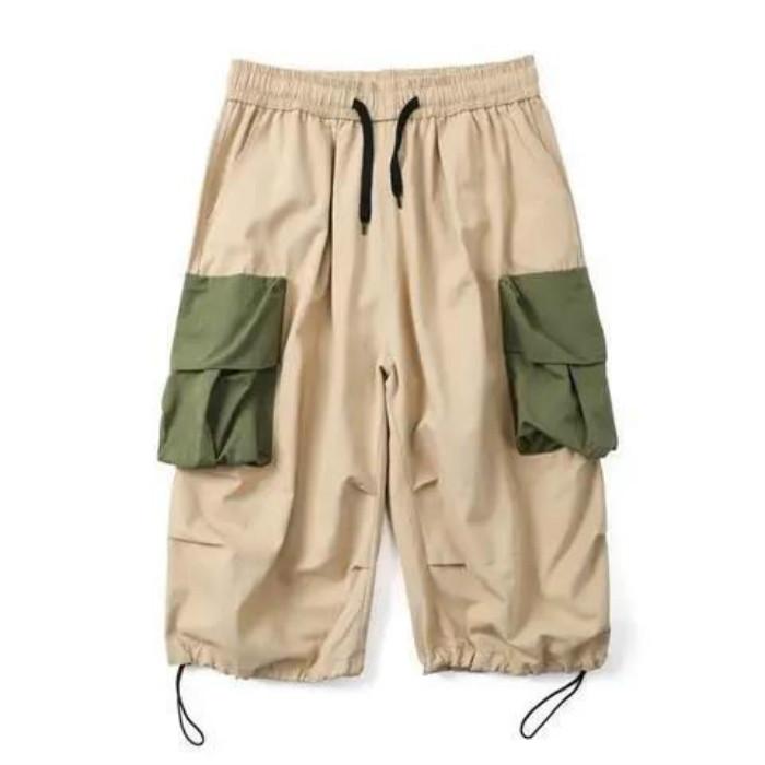Summer Loose Wide-leg Overalls and Shorts Men's Loose and Personalized Drawstring Cropped Trousers