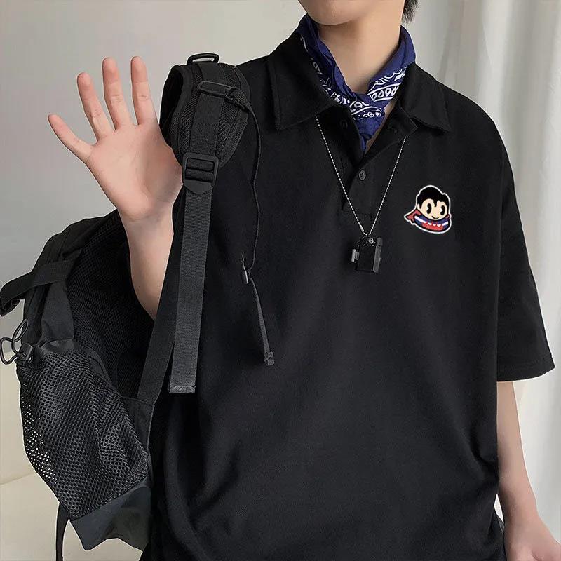 Short-sleeved T-shirt Male Ins Trend Summer T-shirt All-match Lapel  Shirt Leads Loose Young People
