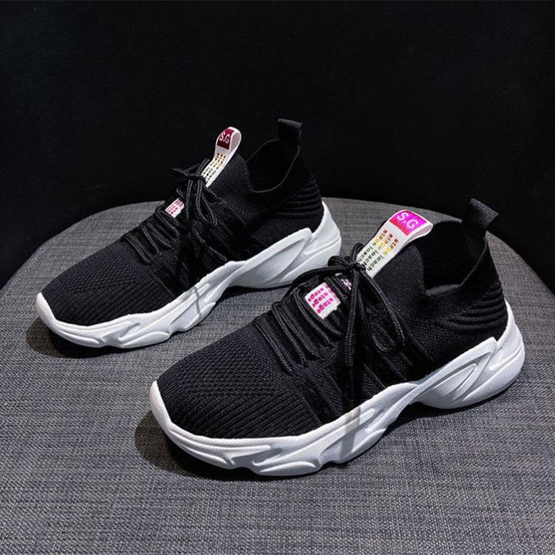 Running Shoes Flying Weaving Spring Ins Tide Casual All-match Solid Color Sneakers Fashion Student Shoes Lace-up Sneakers