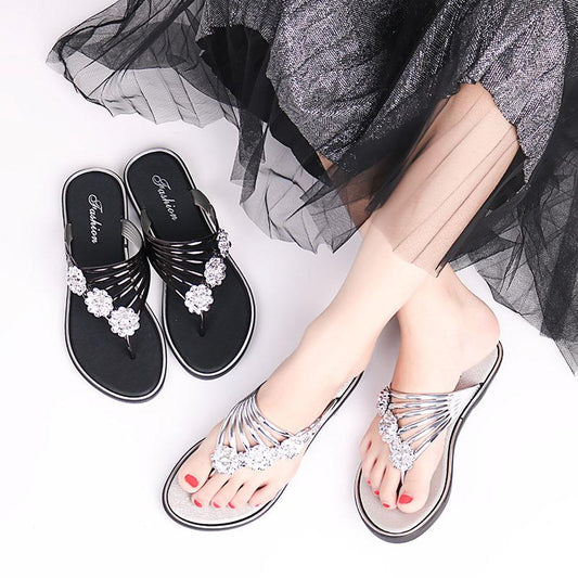 Women Fashion Peep Toe Sandals High Quality Women Slippers Anti Skid Flip Flops Crystal Women Shoes Summer Beach Women Footwear