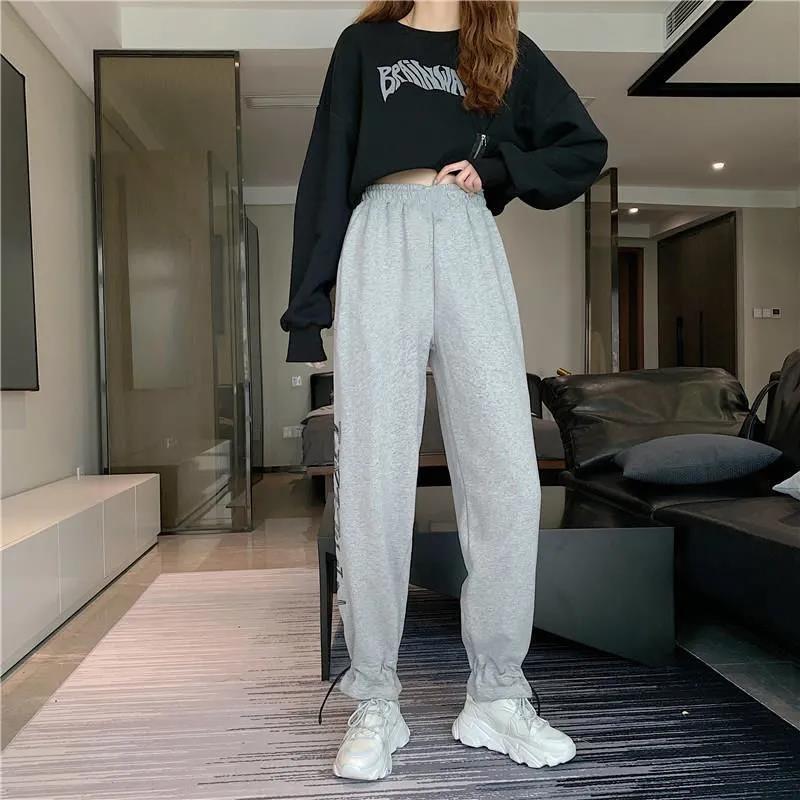Korean Women's Casual Wide-leg Pants Student Loose and Versatile Cropped Trousers High Waist Slim Straight Track Pants Trend