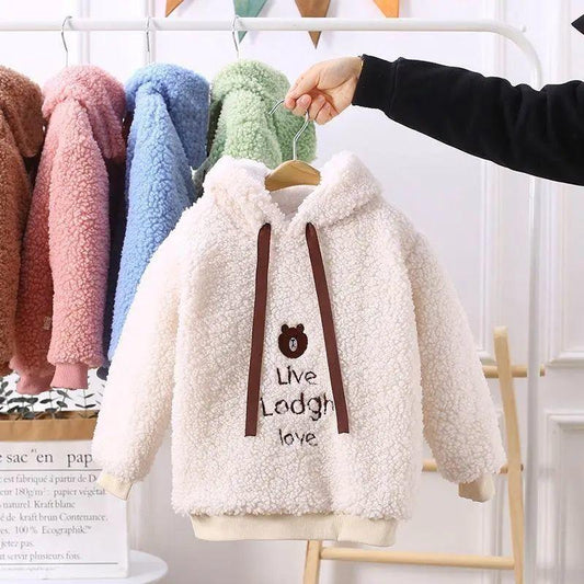 Autumn and Winter Girls' Korean Version of Lamb Velvet Sweater Hooded Long-sleeved Pullover Plus Velvet Thickening