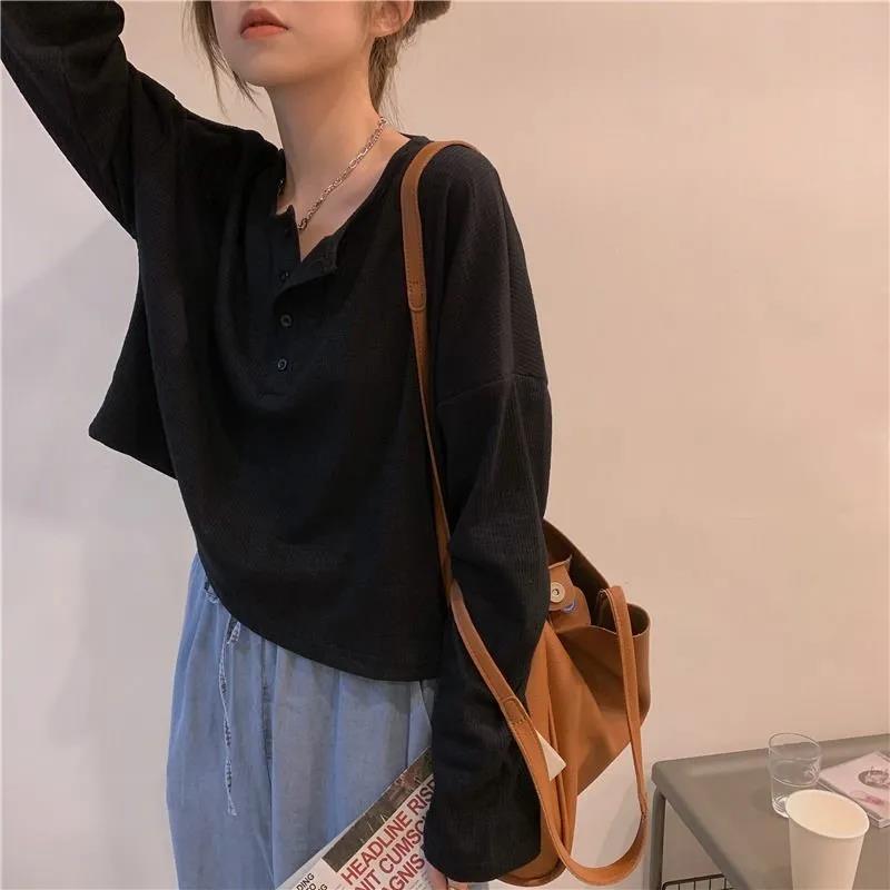 Summer Women Casual Long Sleeve Fall Loose O-Neck T Shirt Elegant Femme Tops Pullovers