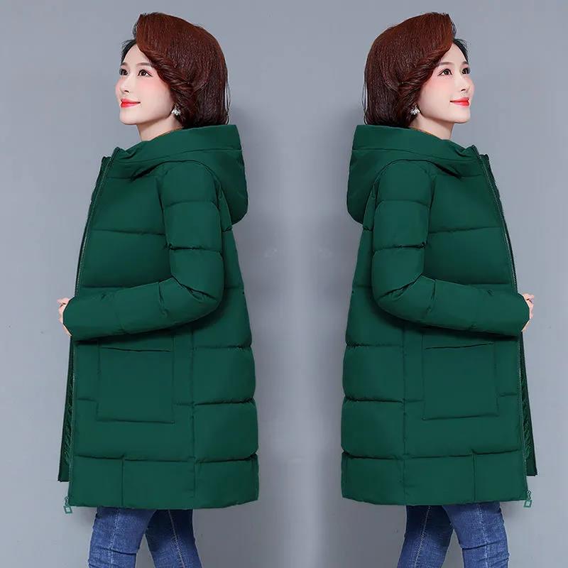 Ladies Middle-aged and Elderly Down Padded Jacket, Long Hooded Loose Mother's Padded Jacket, Padded Jacket