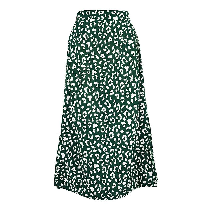Women's Spring Summer Leopard Print Chiffon Print Split Skirt European and American Style Zipper High Waist Long Skirts Large Size Loose Thin Skirt