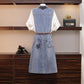 Summer Plus Size Dress Women Fake Two-piece Shirt Dress Midi Denim Dress with Belt