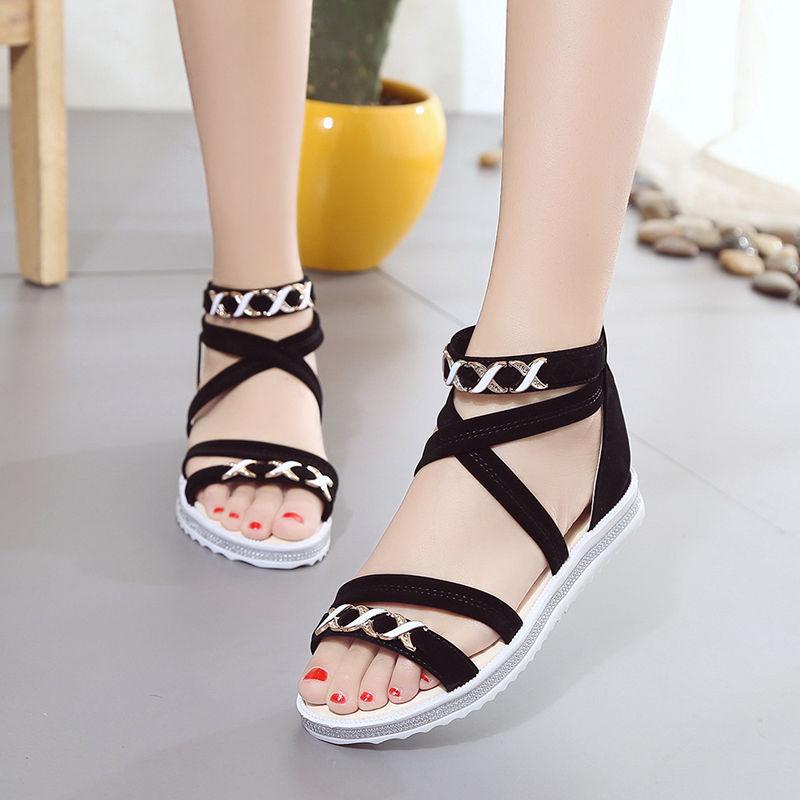 Women's Summer Flat Sandals Student Korean Style All-match Mid-heel Wedges Beach Shoes Bohemian Fairy Shoes