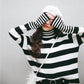 Turtleneck Bottoming Shirt Long-sleeved Slim Pullover Black and White Striped Short Sweater
