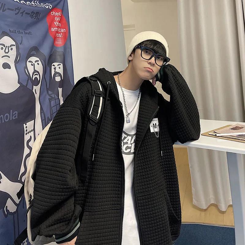 Spring and Autumn Popular Hong Kong Style New Men's and Women's Waffle Chain Hooded Loose Casual Jacket Trendy Men's Jacket