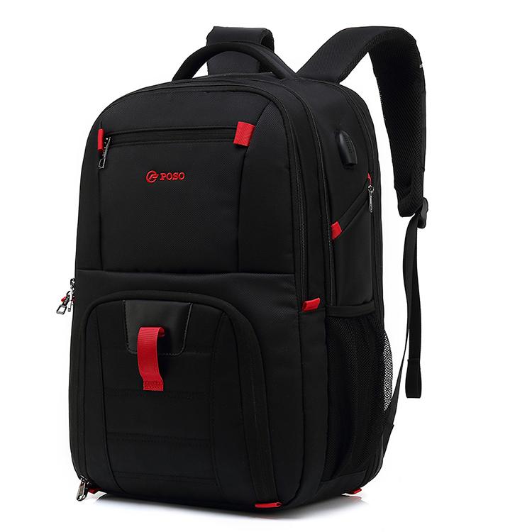 Men's Backpack Waterproof/Large Capacity /USB Charging Laptop Backpack 17 Inch School Bag for Boy Nylon/Canvas Black/Gray PS-501