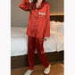 Women's Spring Autumn Long-sleeved Pajamas Set Thin Ice Silk Embroidered Homewear Sexy Simulation Silk Casual Suit Outer Wear Pyjamas Sleeping Suit